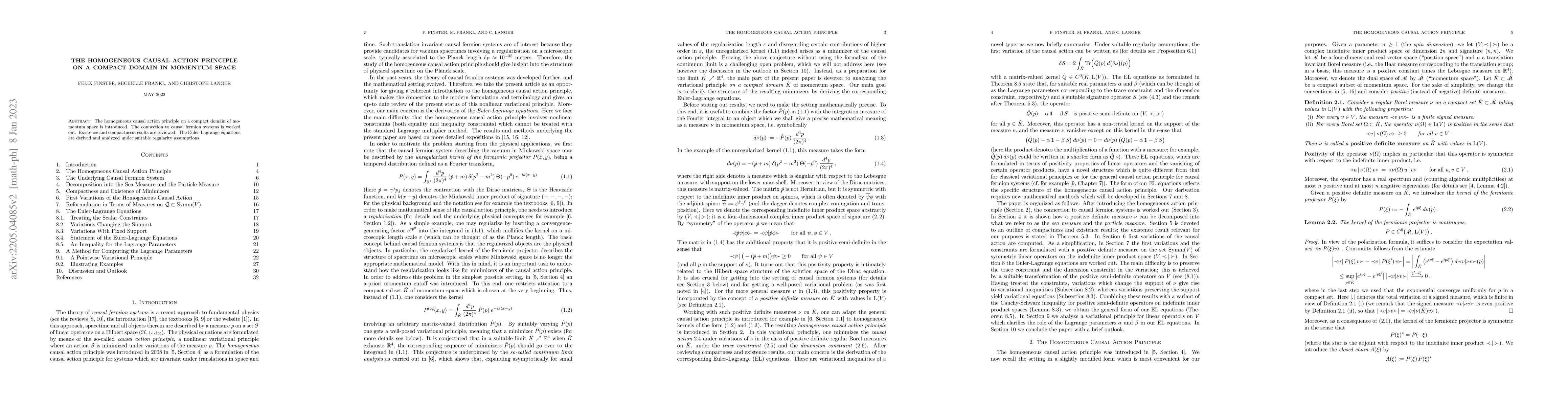 Thumbnail for The Homogeneous Causal Action Principle on a Compact Domain in Momentum
  Space