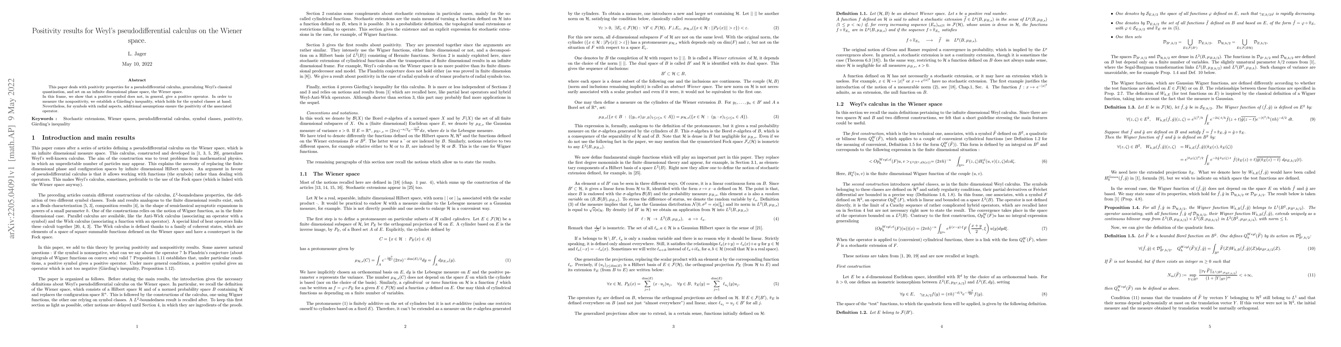 Thumbnail for Positivity results for Weyl's pseudodifferential calculus on the Wiener
  space