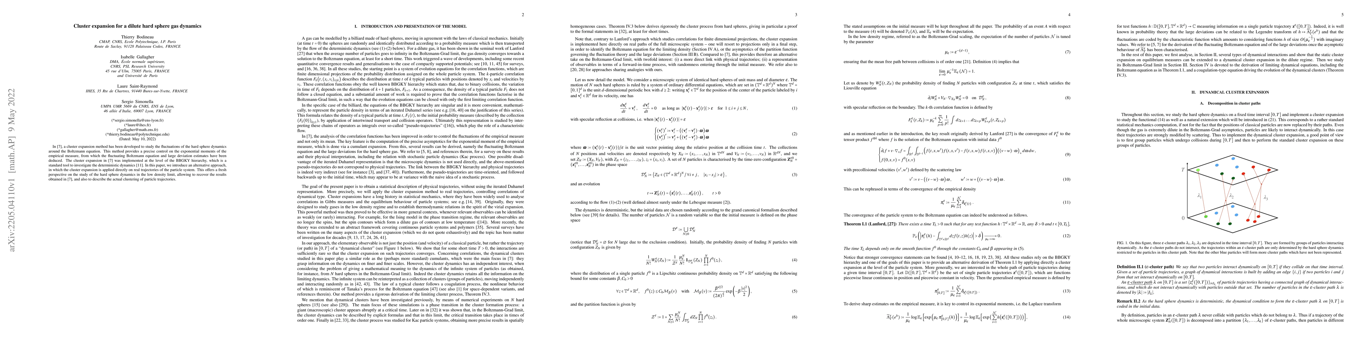 Thumbnail for Cluster expansion for a dilute hard sphere gas dynamics