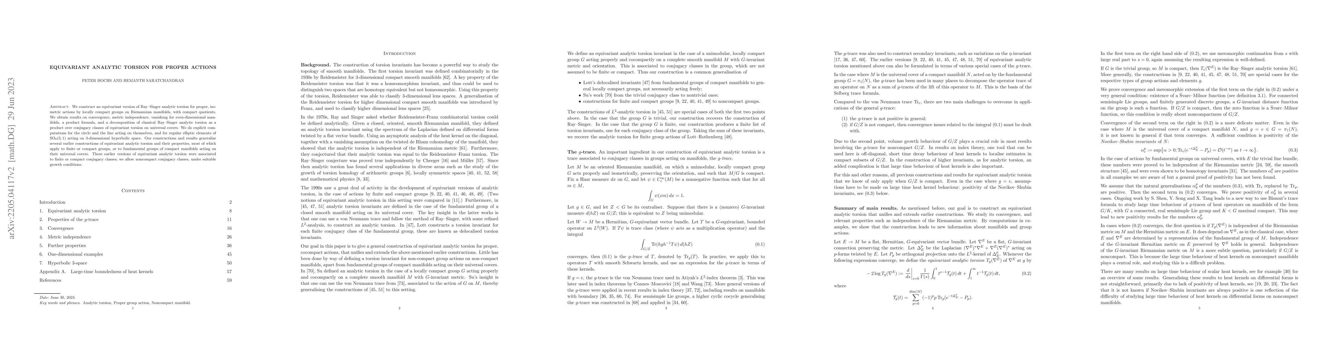 Thumbnail for Equivariant analytic torsion for proper actions