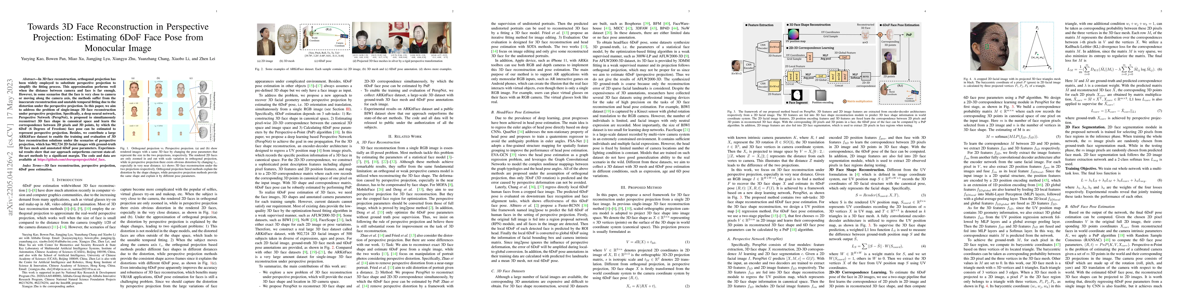 Thumbnail for Towards 3D Face Reconstruction in Perspective Projection: Estimating
  6DoF Face Pose from Monocular Image