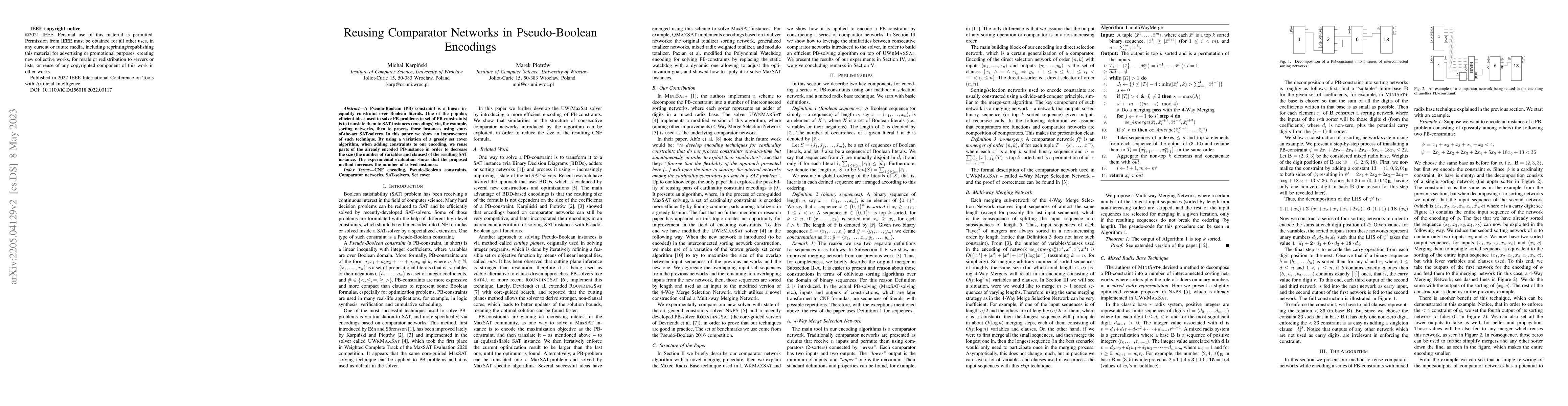 Thumbnail for Reusing Comparator Networks in Pseudo-Boolean Encodings