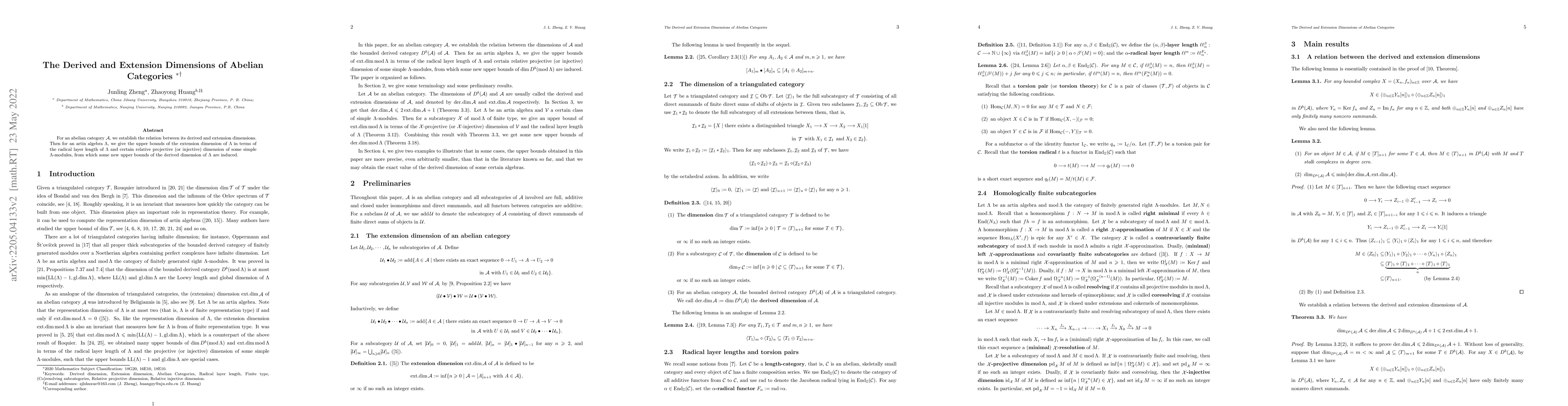 Thumbnail for The derived and extension dimensions of abelian categories