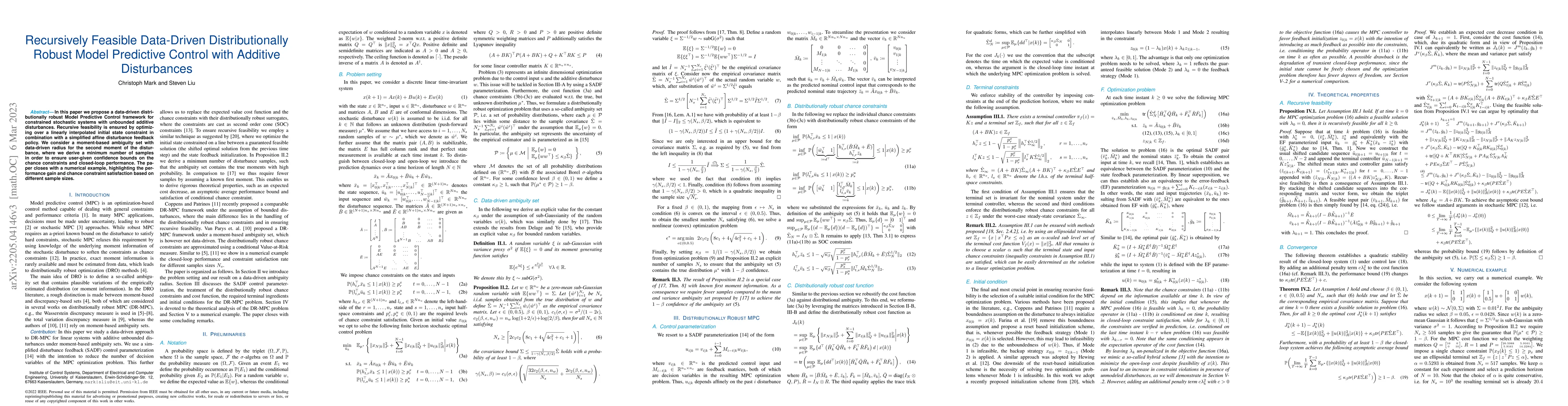 Thumbnail for Recursively feasible Data-driven Distributionally Robust Model
  Predictive Control with additive disturbances