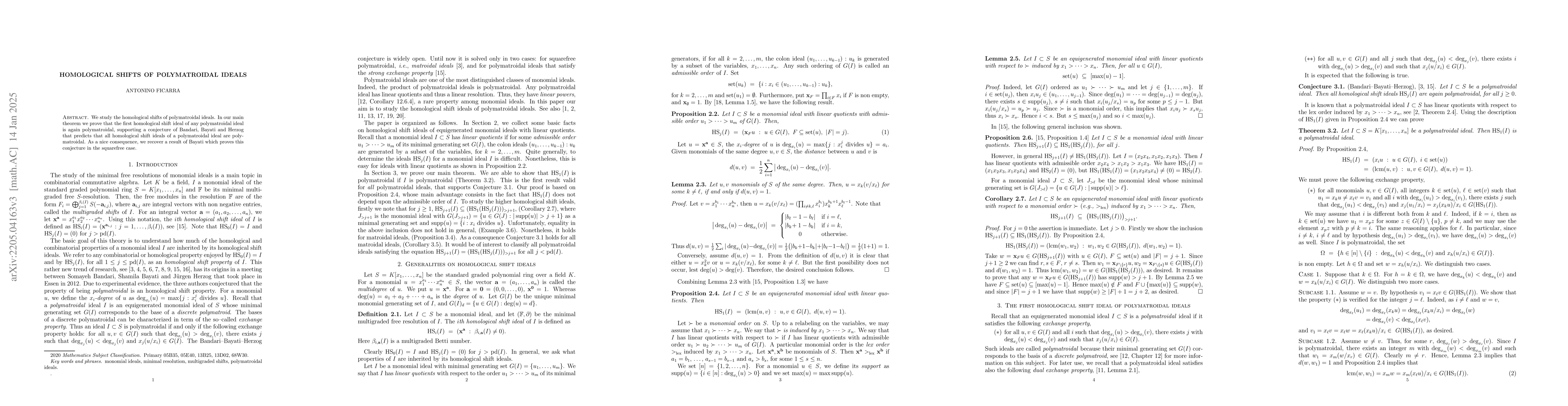 Thumbnail for Homological shifts of polymatroidal ideals