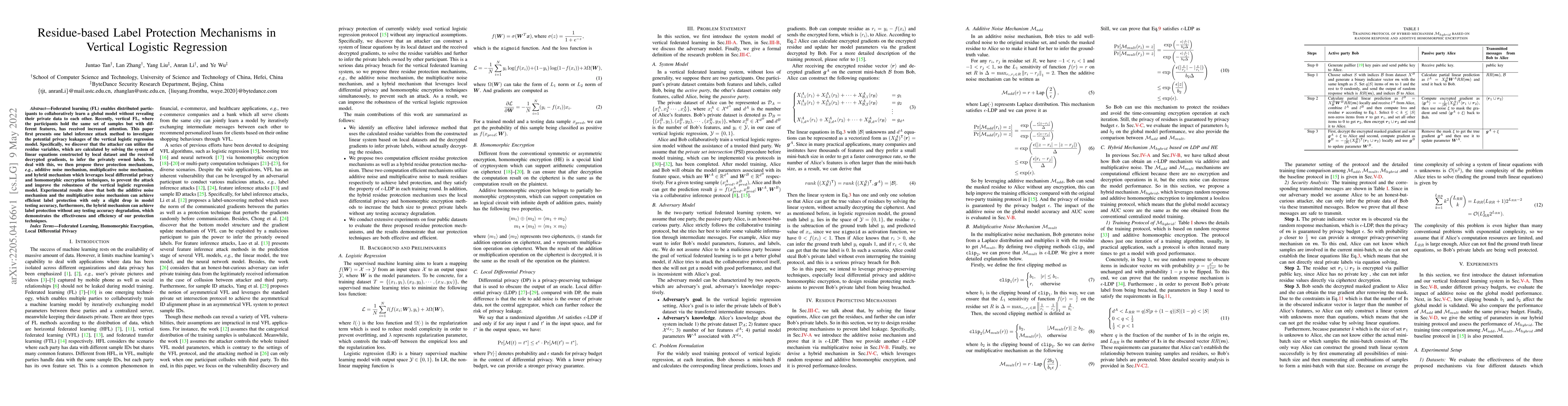 Thumbnail for Residue-based Label Protection Mechanisms in Vertical Logistic
  Regression