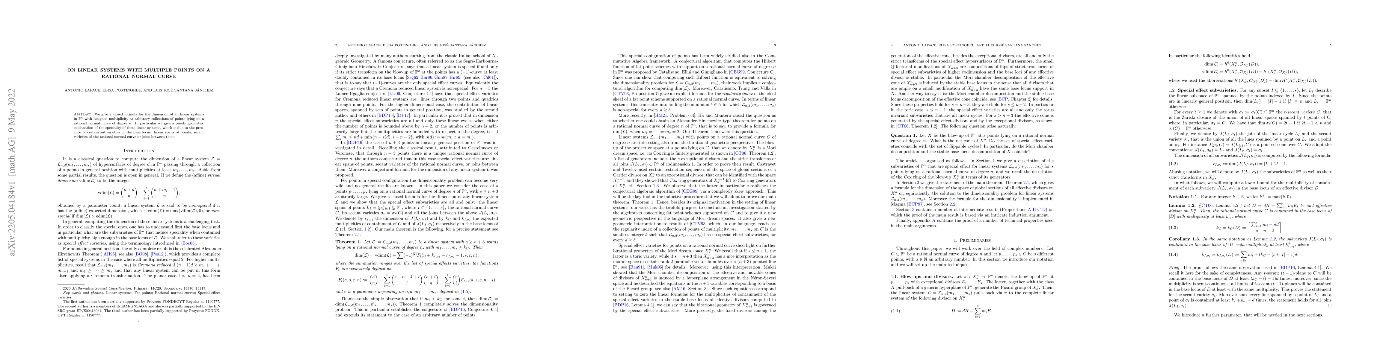 Thumbnail for On linear systems with multiple points on a rational normal curve