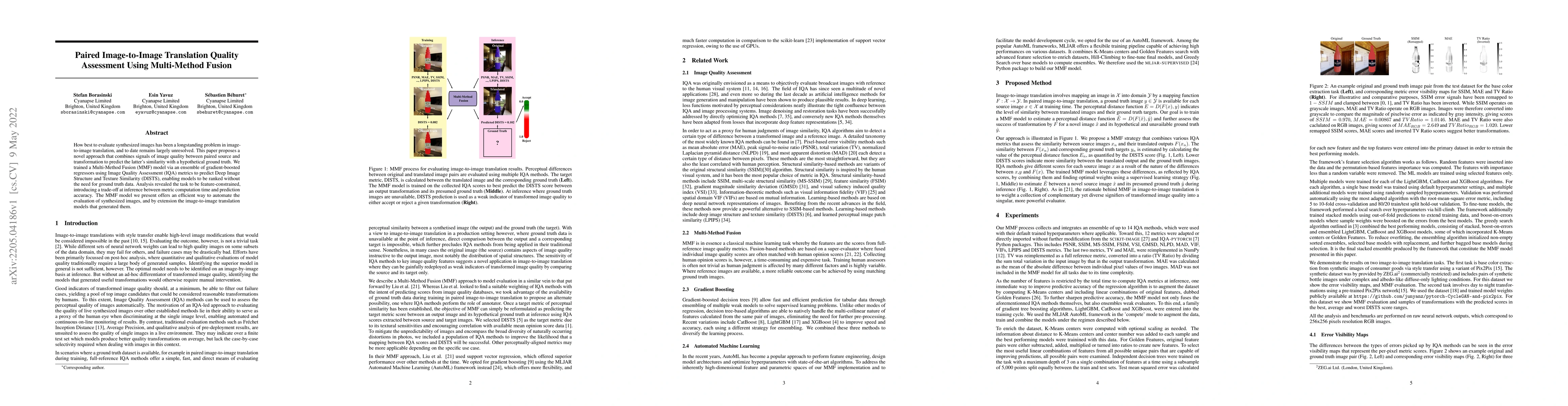 Thumbnail for Paired Image-to-Image Translation Quality Assessment Using Multi-Method
  Fusion