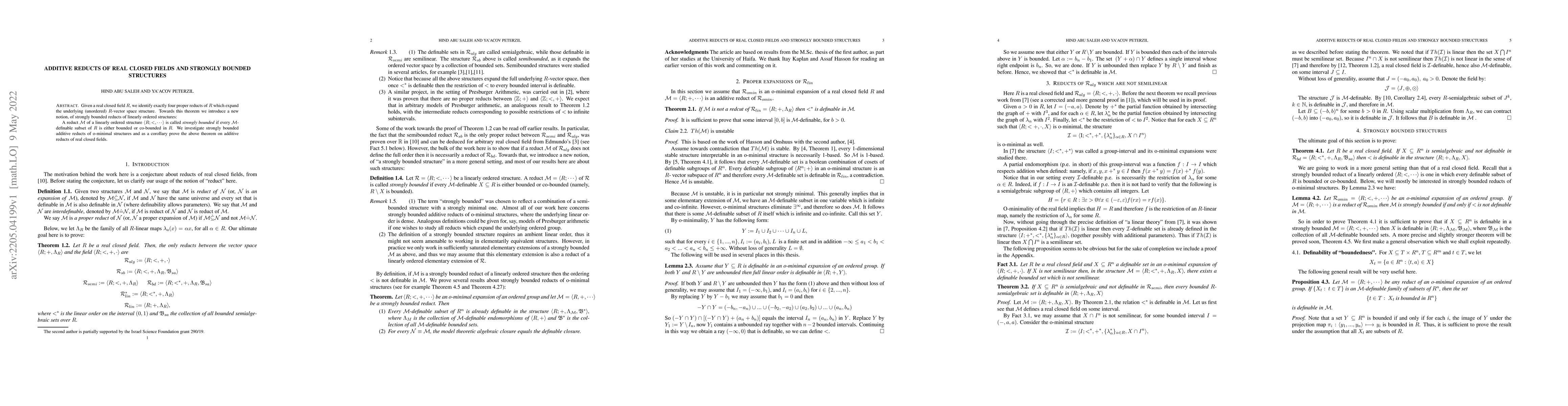 Thumbnail for Additive reducts of real closed fields and strongly bounded structures