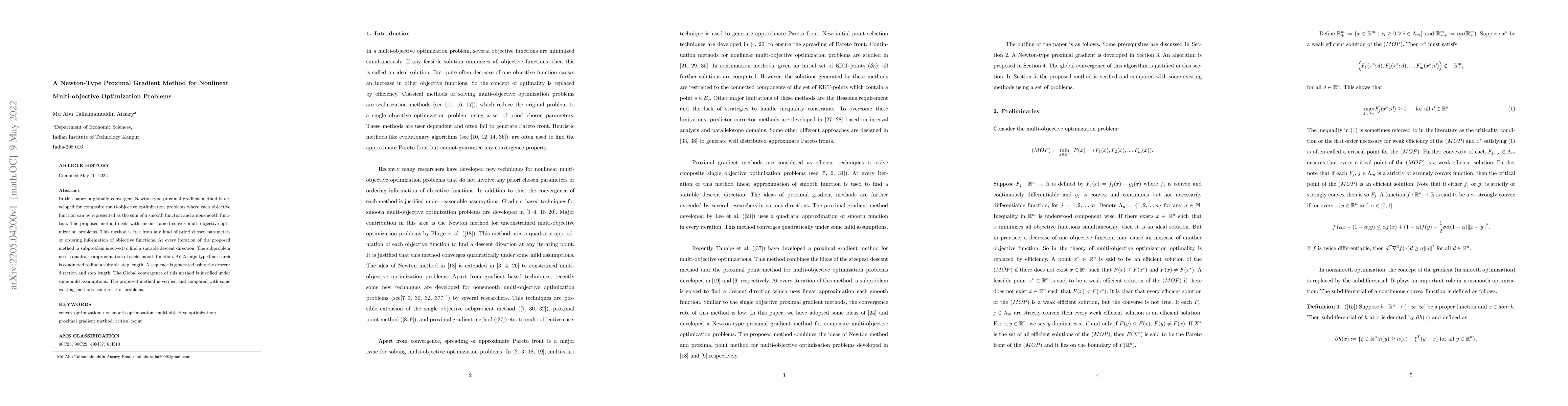 Thumbnail for A Newton-Type Proximal Gradient Method for Nonlinear Multi-objective
  Optimization Problems