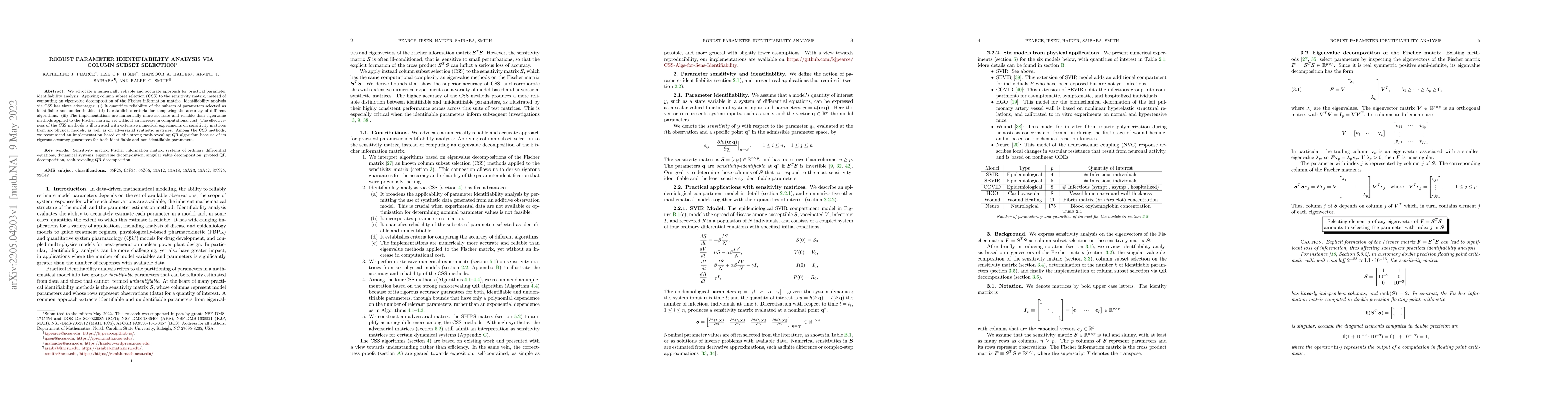 Thumbnail for Robust Parameter Identifiability Analysis via Column Subset Selection