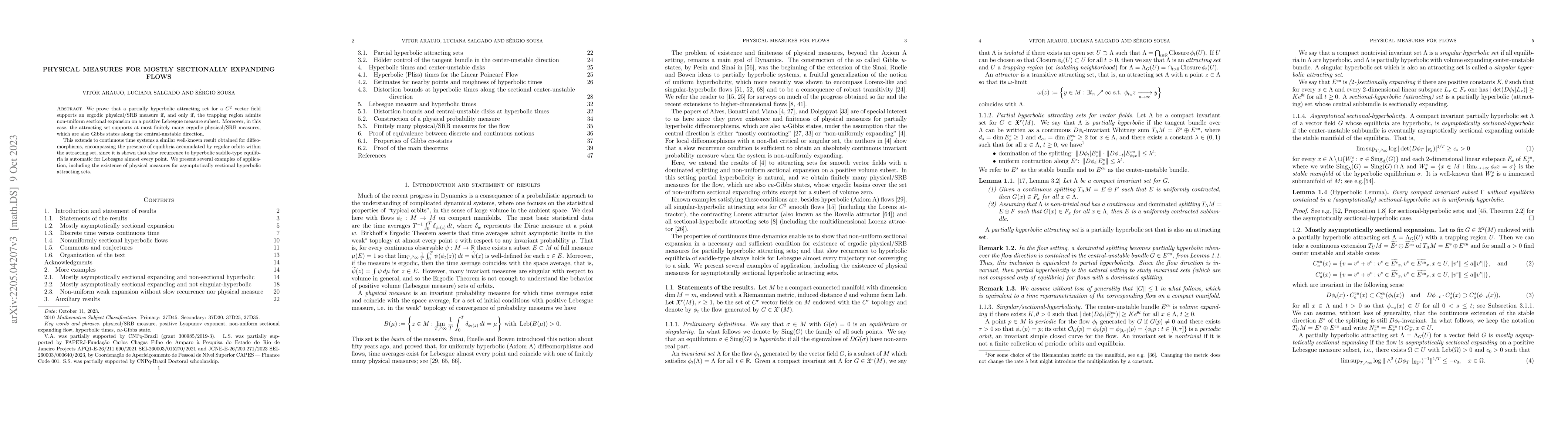 Thumbnail for Physical measures for mostly sectional expanding flows