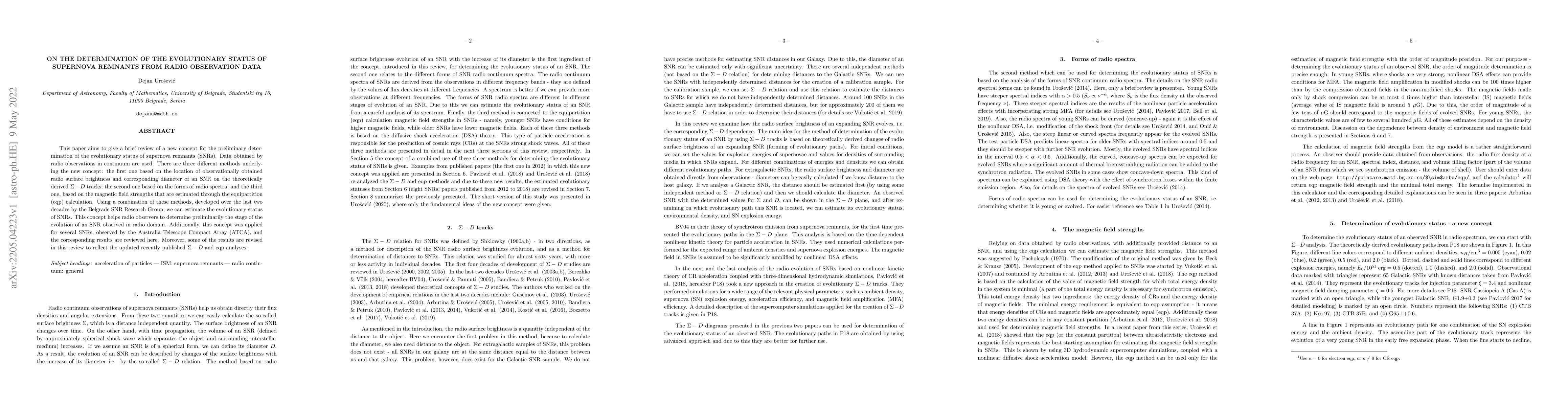 Thumbnail for On the Determination of the Evolutionary Status of Supernova Remnants
  from Radio Observation Data