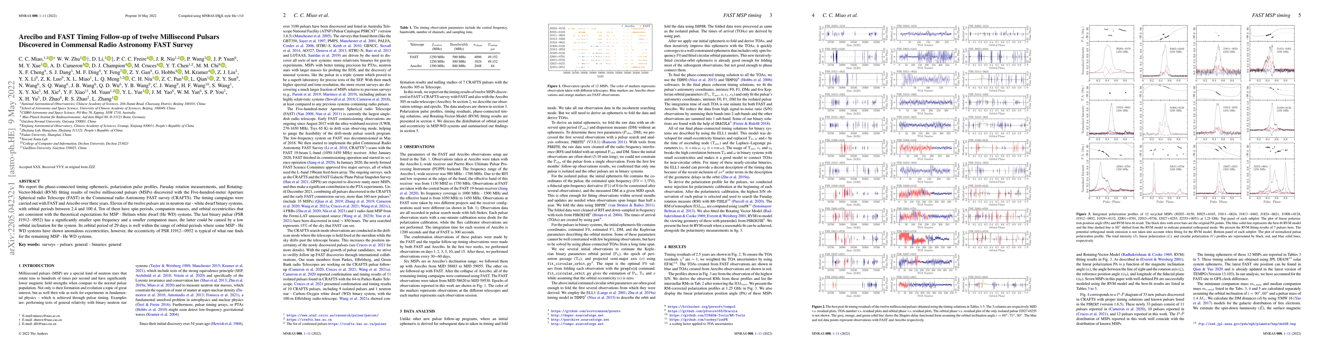 Thumbnail for Arecibo and FAST Timing Follow-up of twelve Millisecond Pulsars
  Discovered in Commensal Radio Astronomy FAST Survey