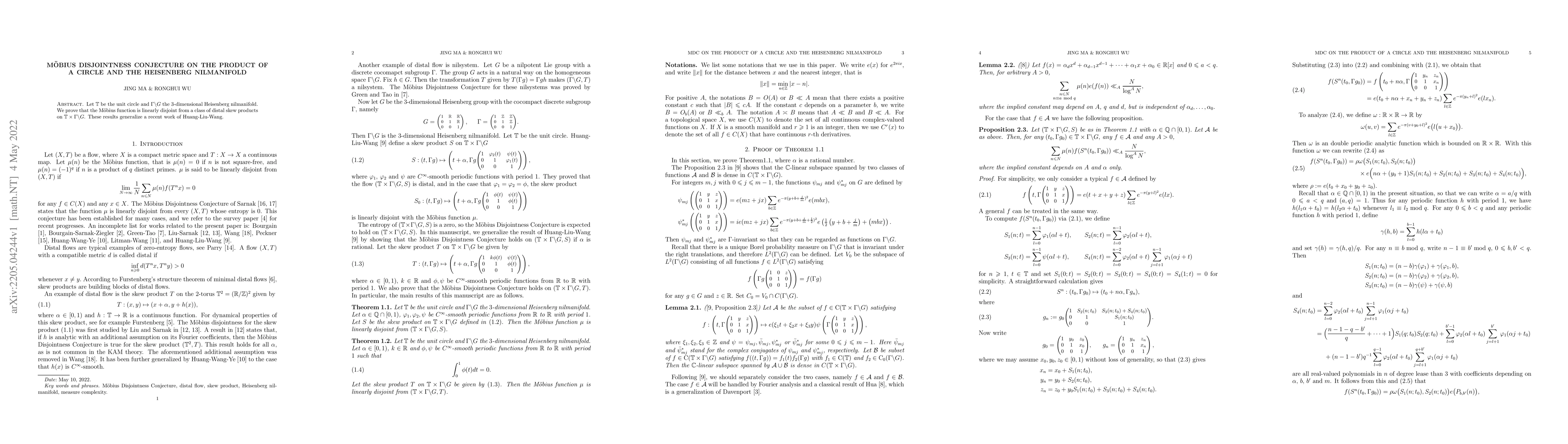 Thumbnail for Mobius disjointness conjecture on the product of a circle and the
  Heisenberg nilmanifold