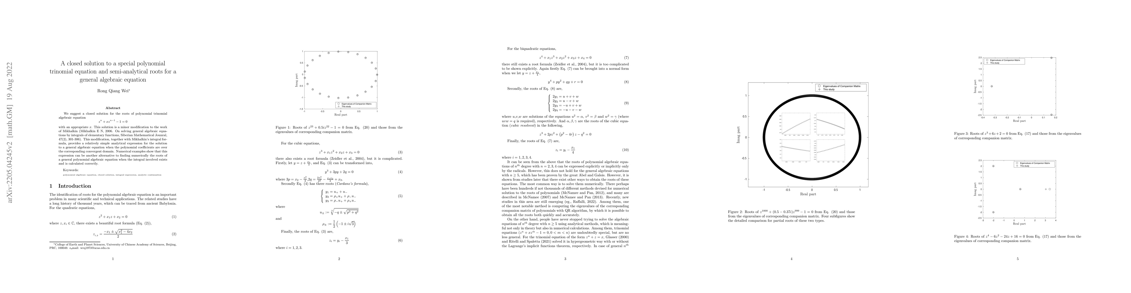 Thumbnail for A closed solution to a special polynomial trinomial equation and
  semi-analytical roots for a general algebraic equation