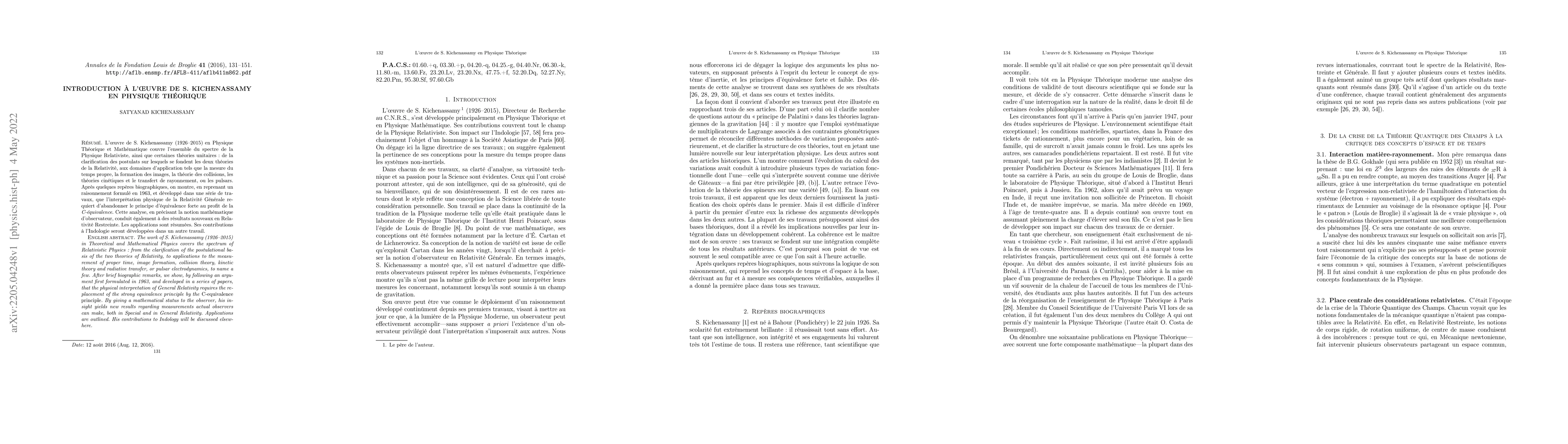 Thumbnail for Introduction {\`a} l'oeuvre de S. Kichenassamy en Physique Th{\'e}orique