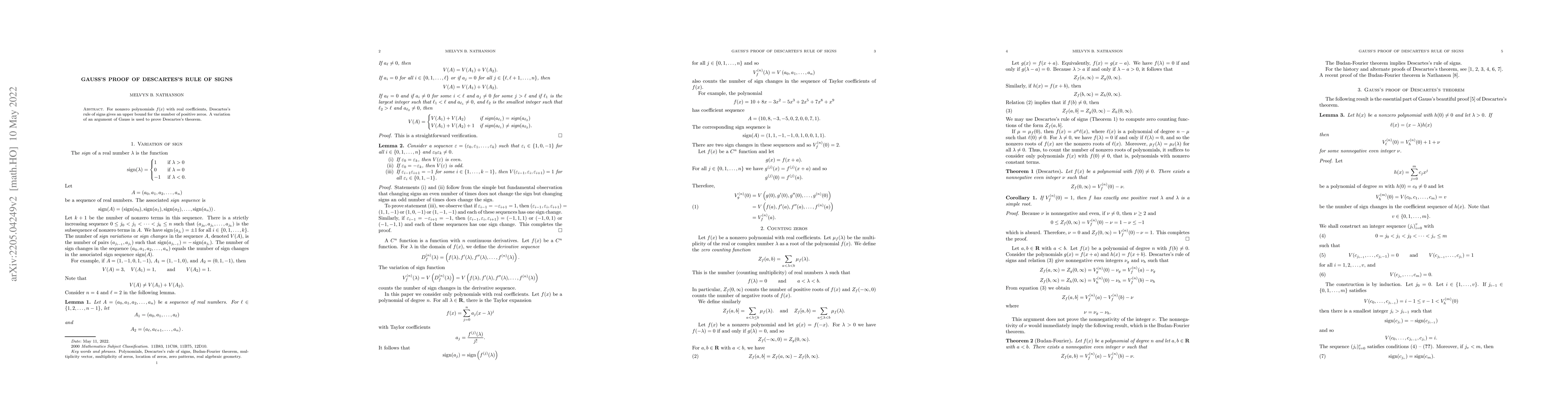 Thumbnail for Gauss's proof of Descartes's rule of signs