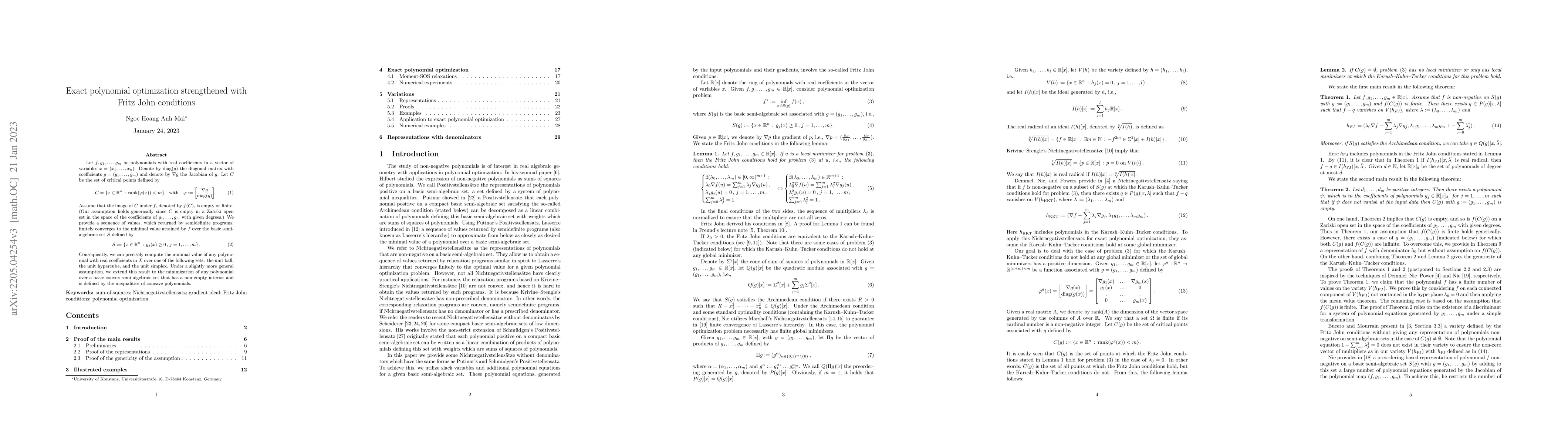 Thumbnail for Exact polynomial optimization strengthened with Fritz John conditions