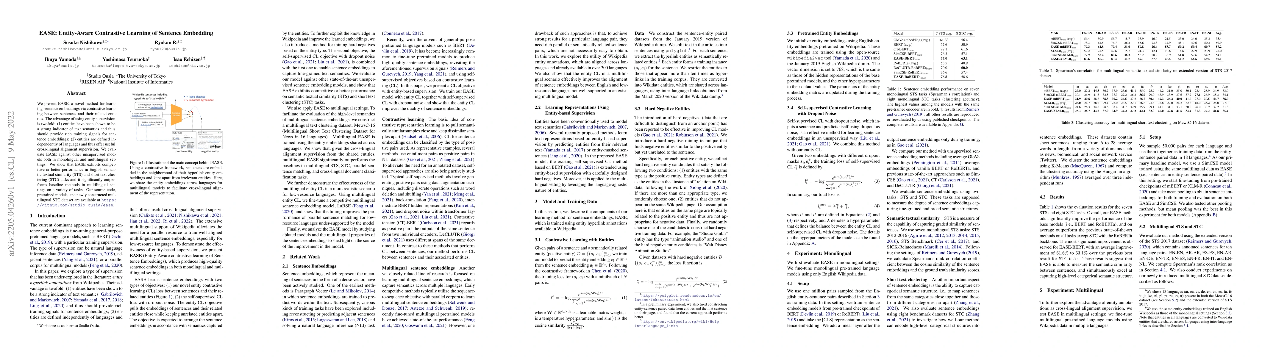 Thumbnail for EASE: Entity-Aware Contrastive Learning of Sentence Embedding