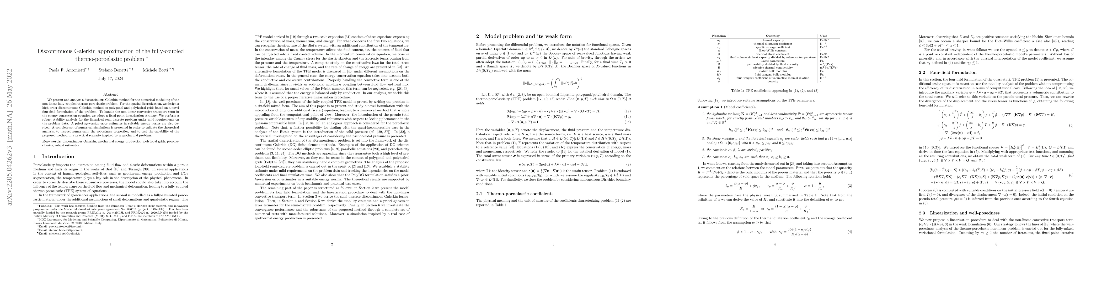 Thumbnail for Discontinuous Galerkin approximation of the fully-coupled
  thermo-poroelastic problem