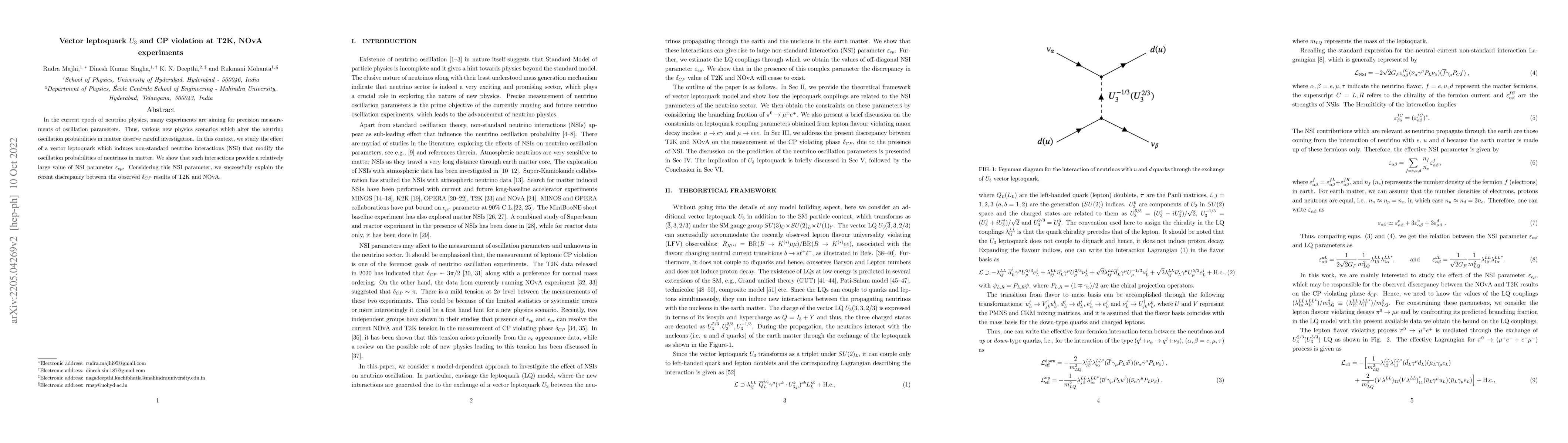 Thumbnail for Vector leptoquark $U_3$ and CP violation at T2K, NOvA experiments