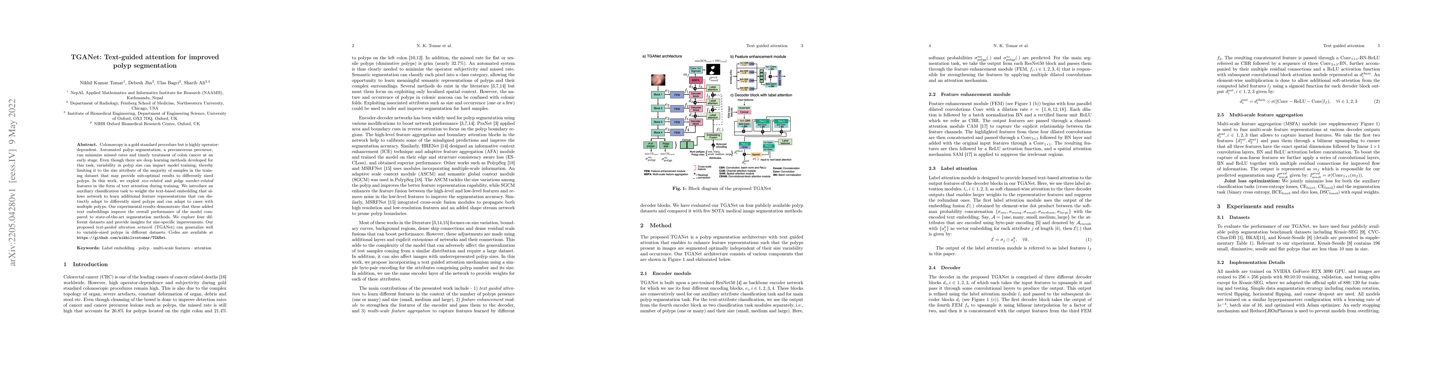 Thumbnail for TGANet: Text-guided attention for improved polyp segmentation