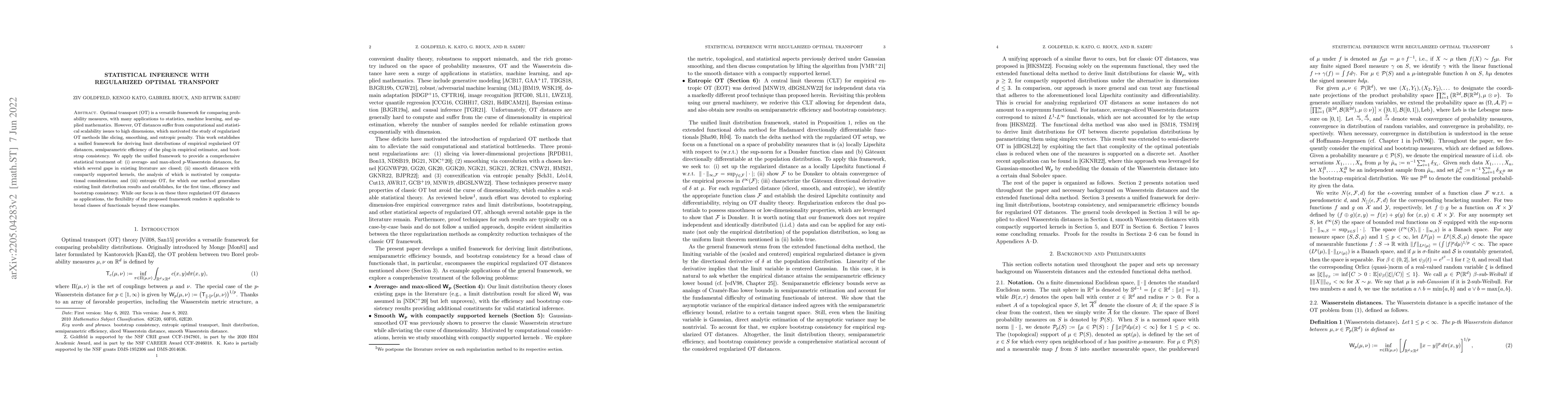 Thumbnail for Statistical inference with regularized optimal transport