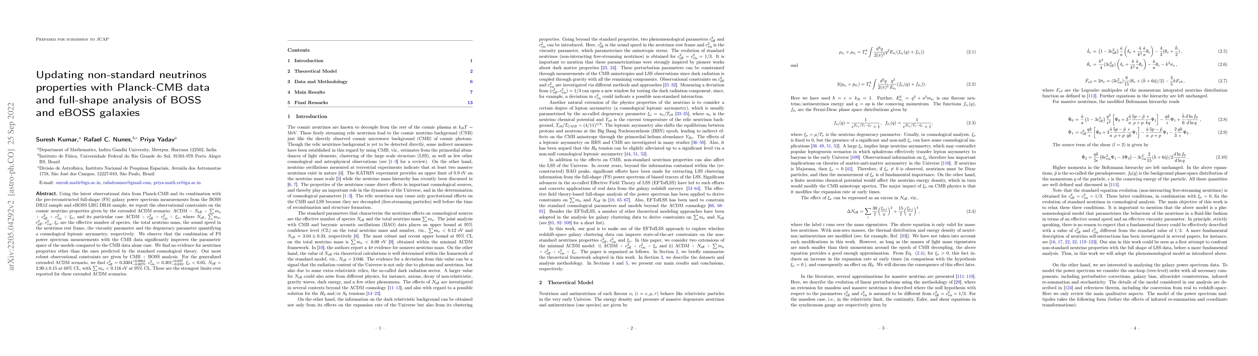 Thumbnail for Updating non-standard neutrinos properties with Planck-CMB data and
  full-shape analysis of BOSS and eBOSS galaxies