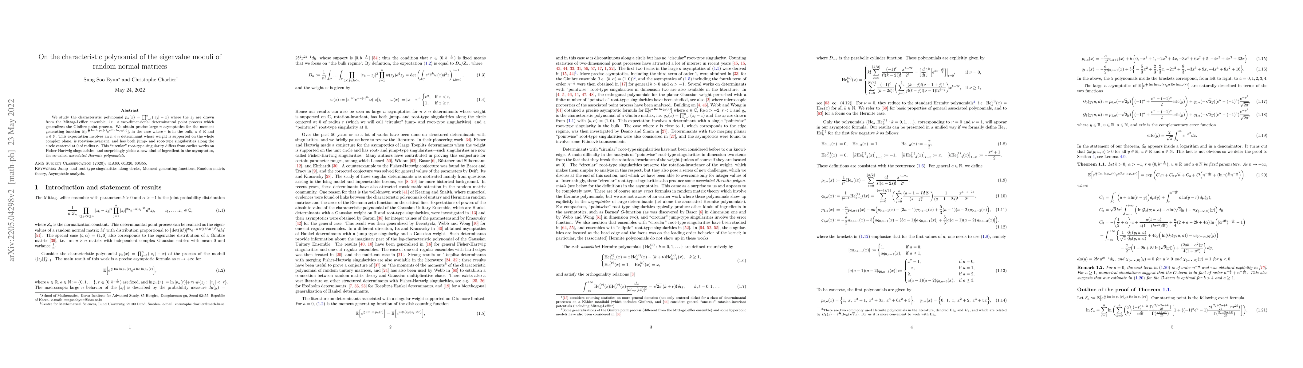 Thumbnail for On the characteristic polynomial of the eigenvalue moduli of random
  normal matrices