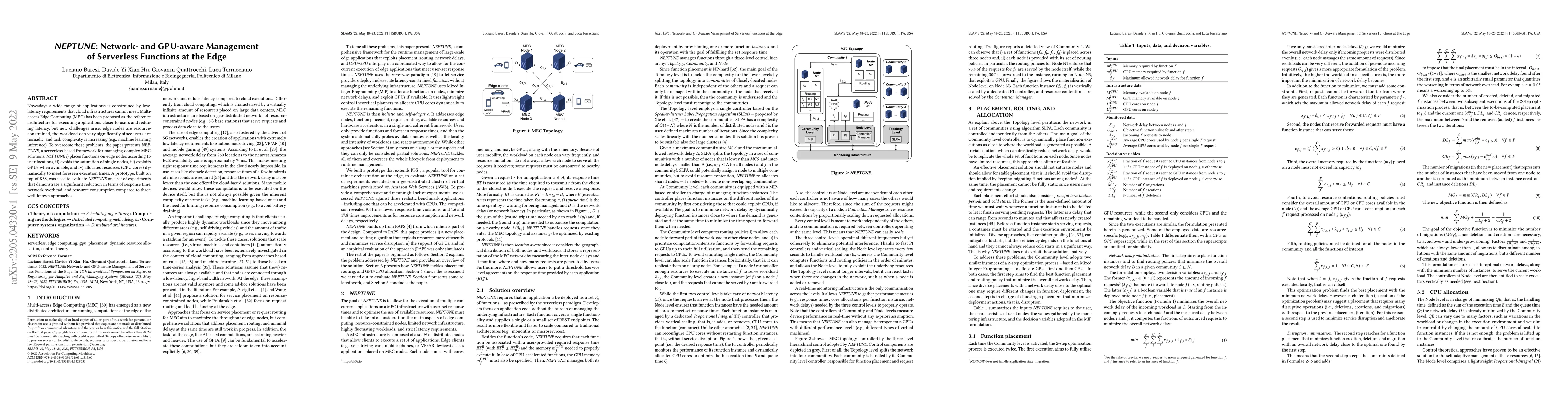 Thumbnail for NEPTUNE: Network- and GPU-aware Management of Serverless Functions at
  the Edge