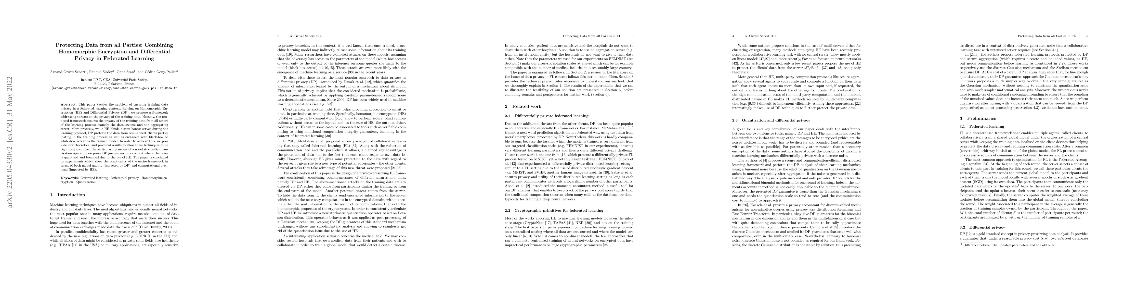 Thumbnail for Protecting Data from all Parties: Combining FHE and DP in Federated
  Learning