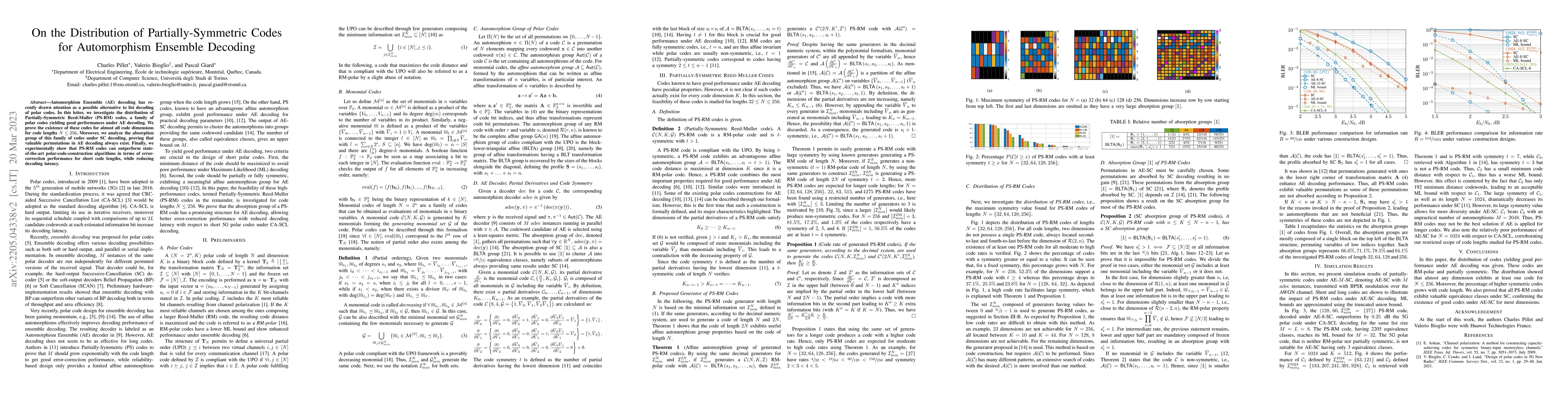 Thumbnail for On the Distribution of Partially Symmetric Codes for Automorphism
  Ensemble Decoding
