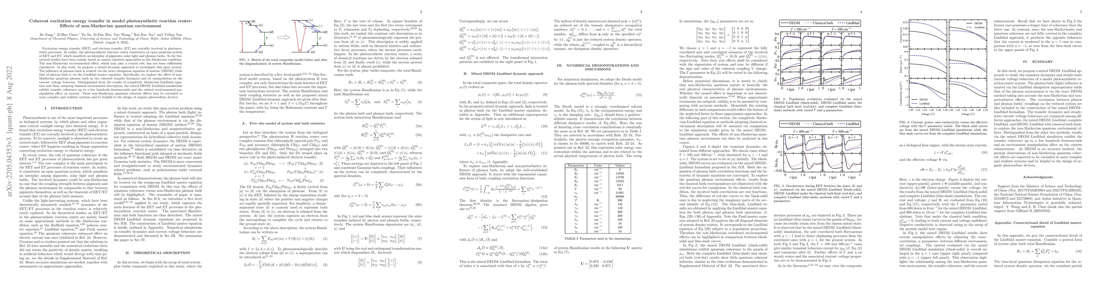 Thumbnail for Coherent excitation energy transfer in model photosynthetic reaction
  center: Effects of non-Markovian quantum environment
