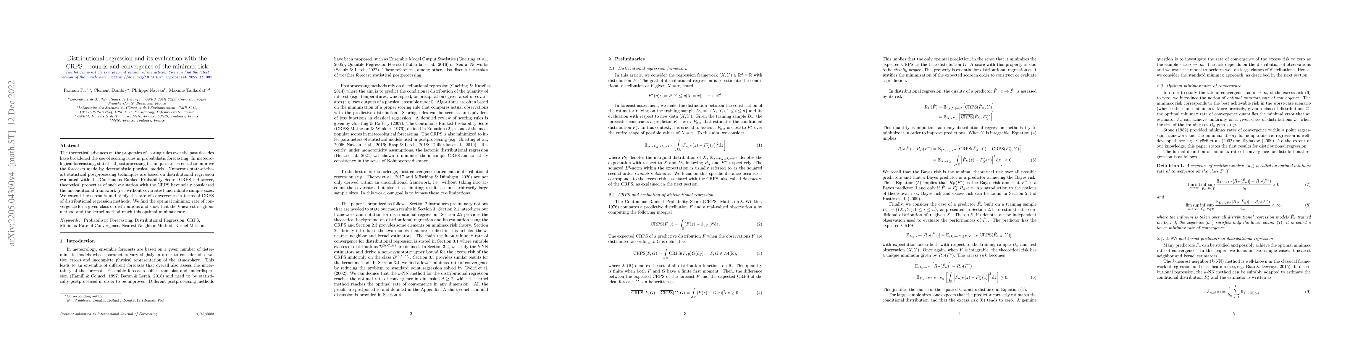 Thumbnail for Distributional regression and its evaluation with the CRPS: Bounds and
  convergence of the minimax risk