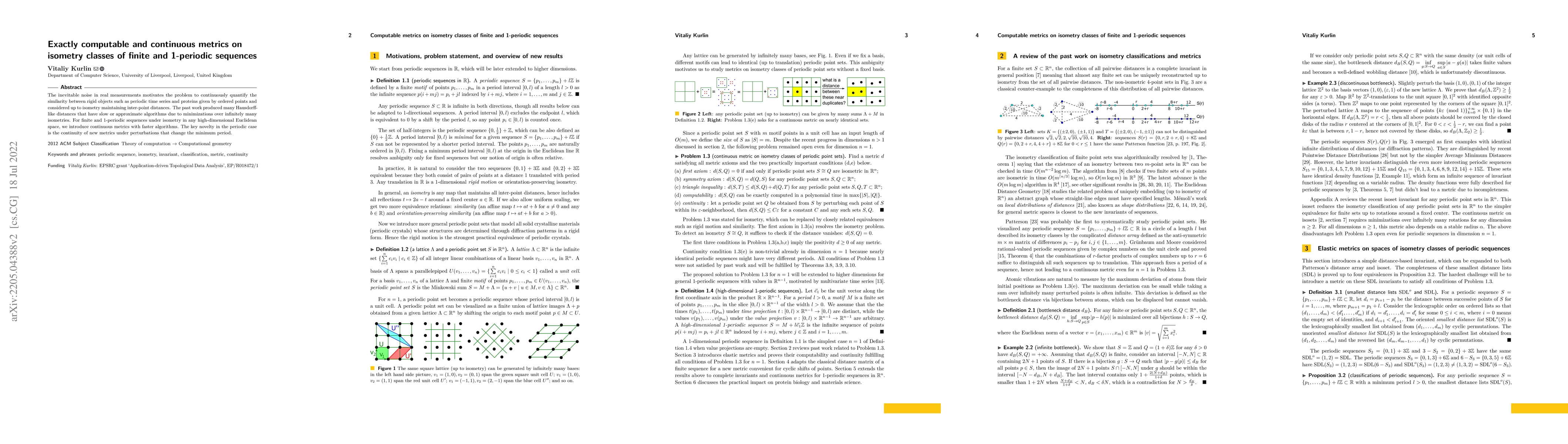 Thumbnail for Exactly computable and continuous metrics on isometry classes of finite
  and 1-periodic sequences