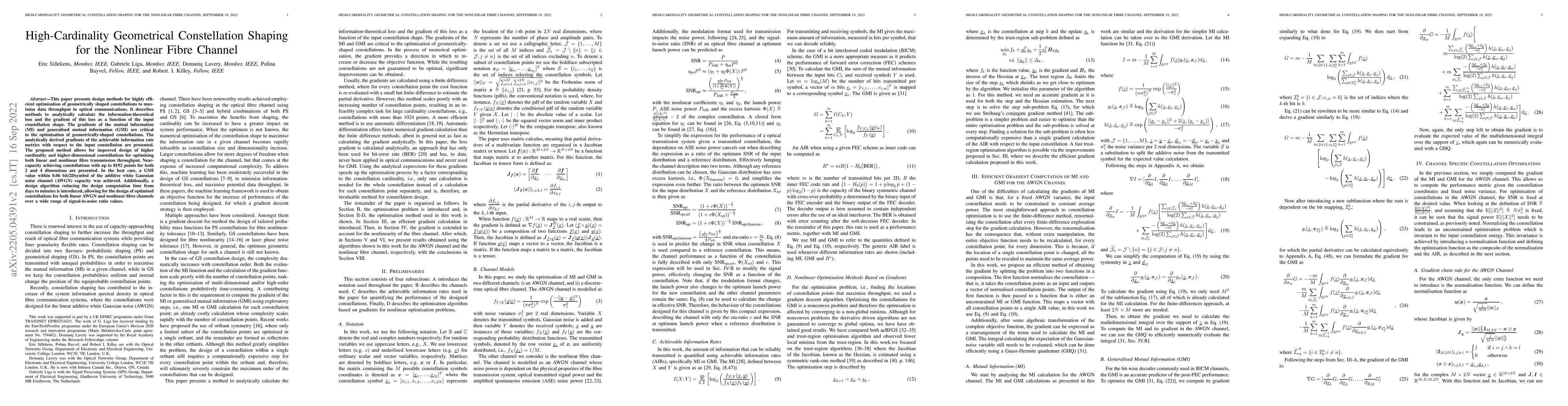 Thumbnail for High-Cardinality Geometrical Constellation Shaping for the Nonlinear
  Fibre Channel