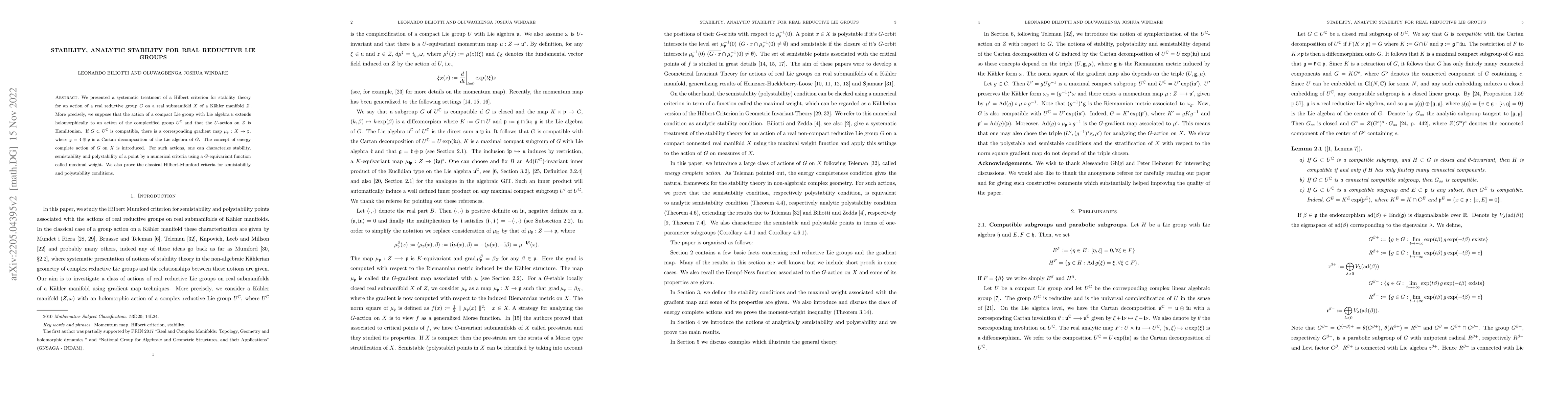 Thumbnail for Stability, analytic stability for real reductive Lie groups
