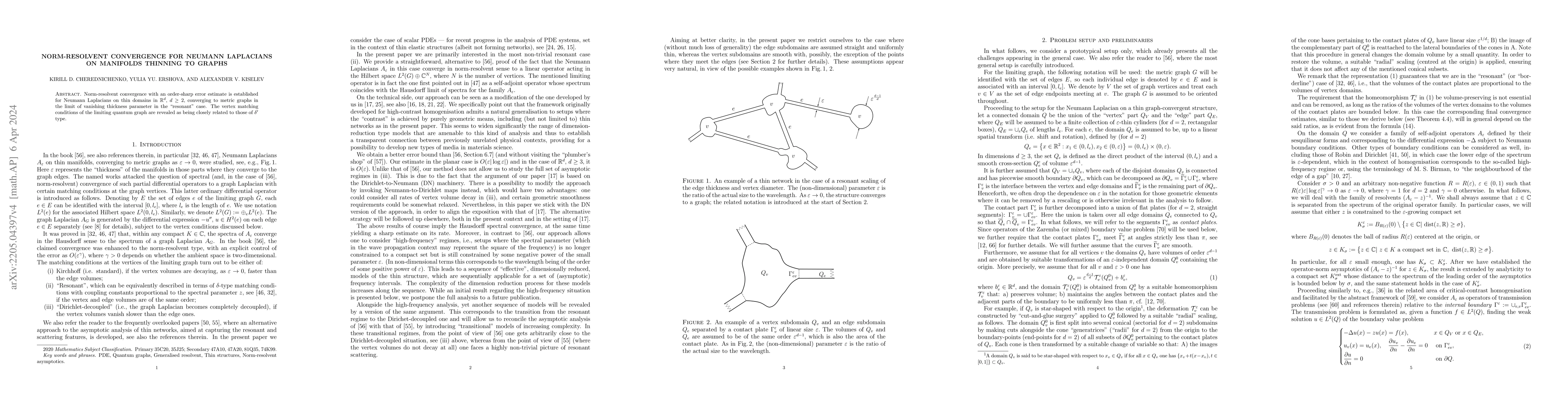 Thumbnail for Norm-resolvent convergence for Neumann Laplacians on manifolds thinning
  to graphs