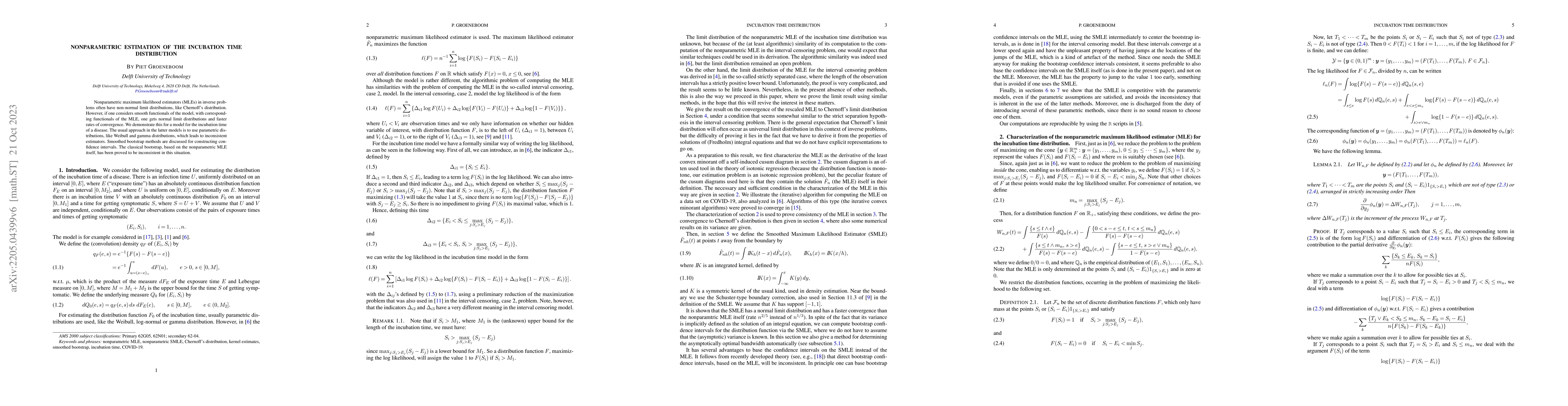Thumbnail for Nonparametric estimation of the incubation time distribution