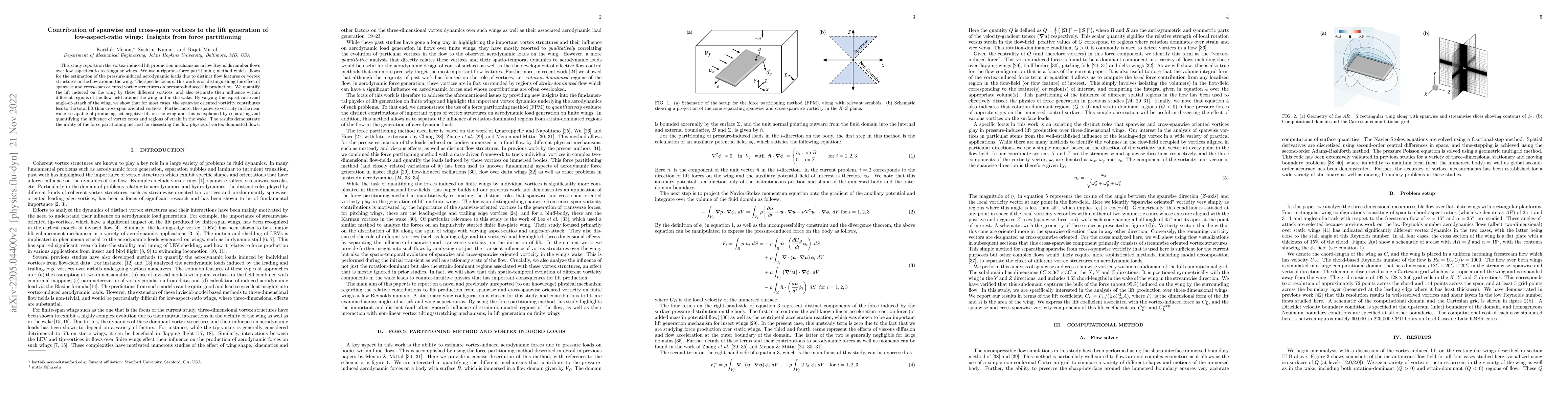 Thumbnail for Contribution of spanwise and cross-span vortices to the lift generation
  of low-aspect-ratio wings: Insights from force partitioning
