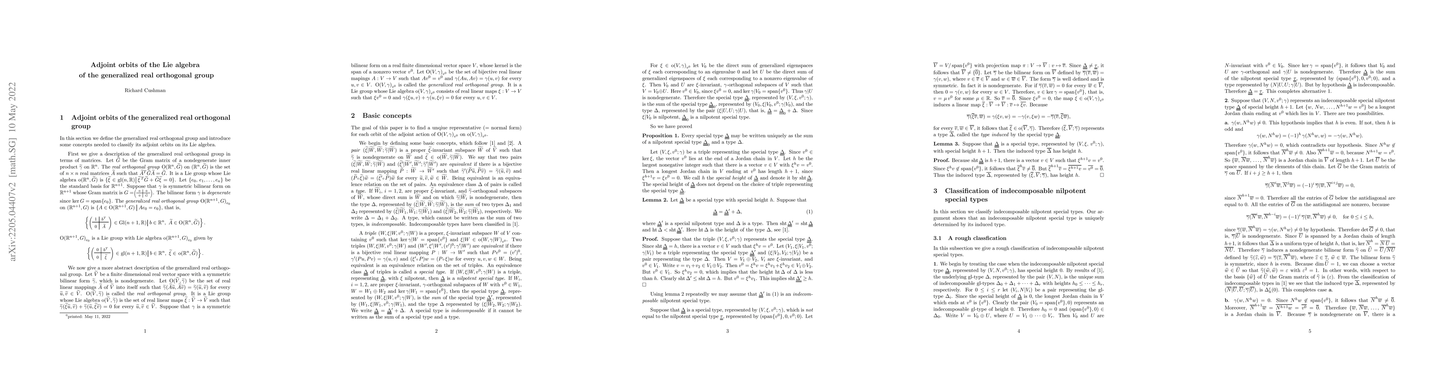 Thumbnail for Adjoint orbits in the Lie algebra of the generalized real orthogonal
  group