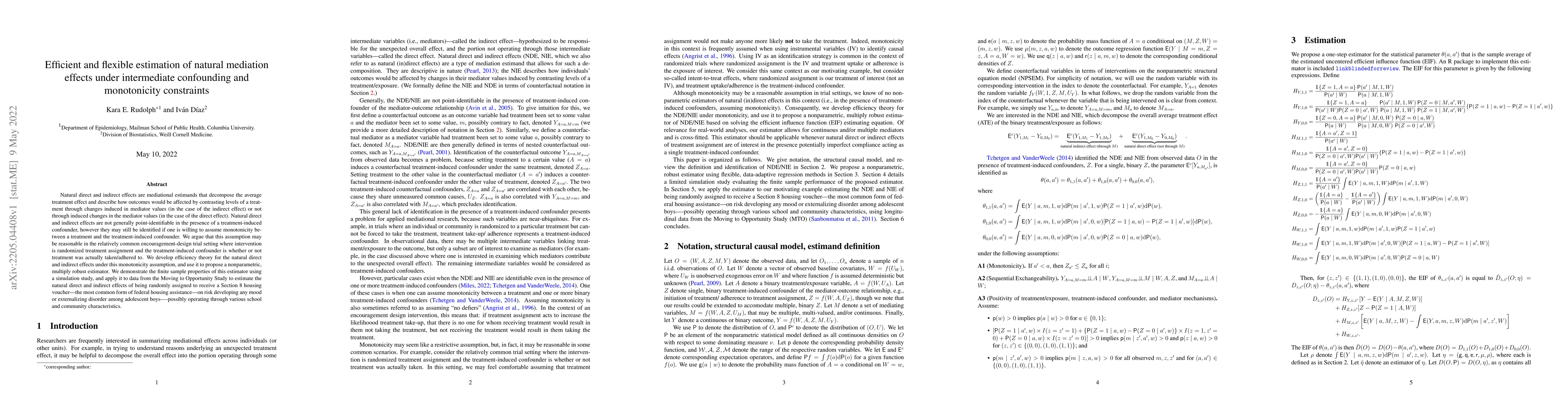 Thumbnail for Efficient and flexible estimation of natural mediation effects under
  intermediate confounding and monotonicity constraints