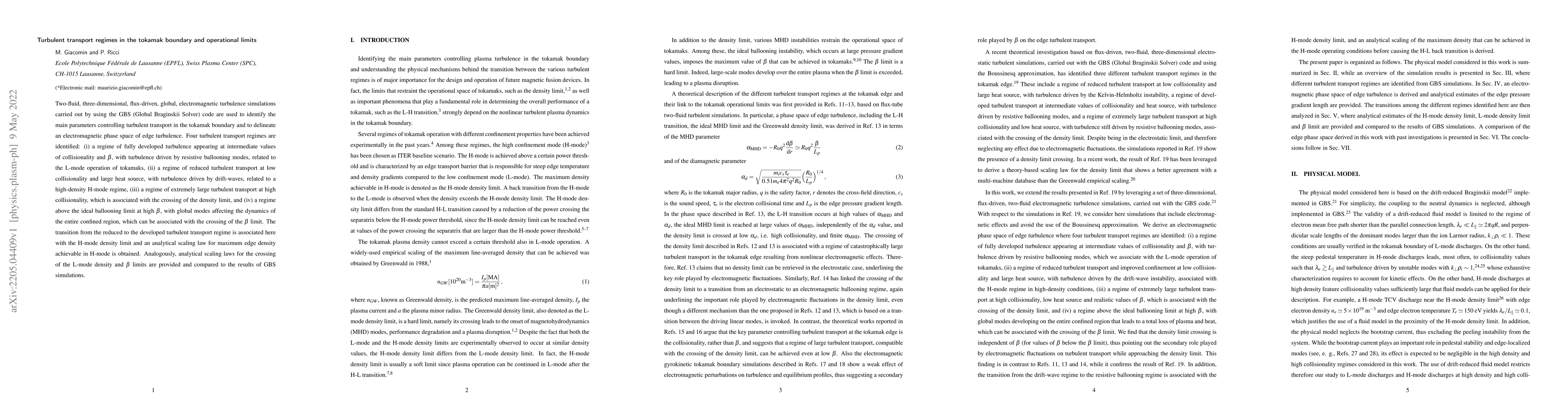 Thumbnail for Turbulent transport regimes in the tokamak boundary and operational
  limits