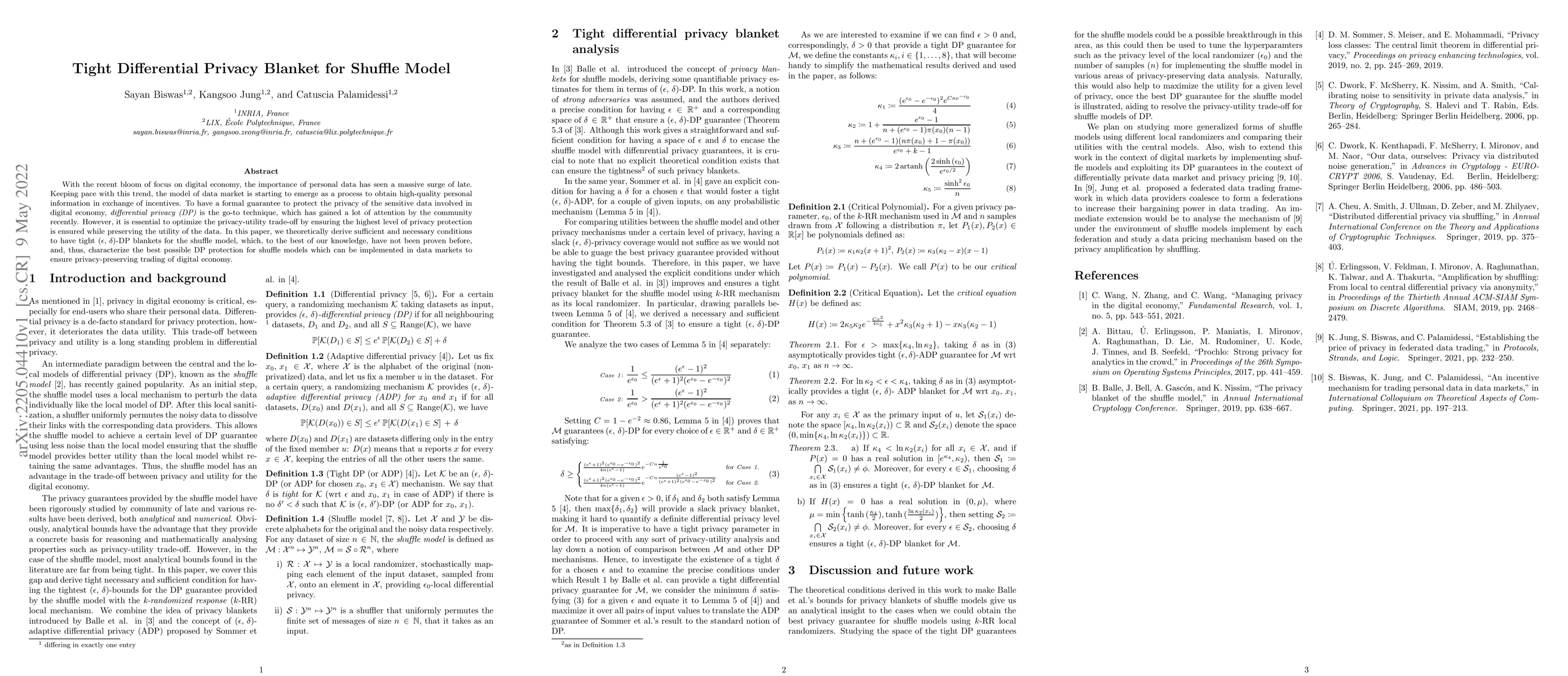 Thumbnail for Tight Differential Privacy Blanket for Shuffle Model