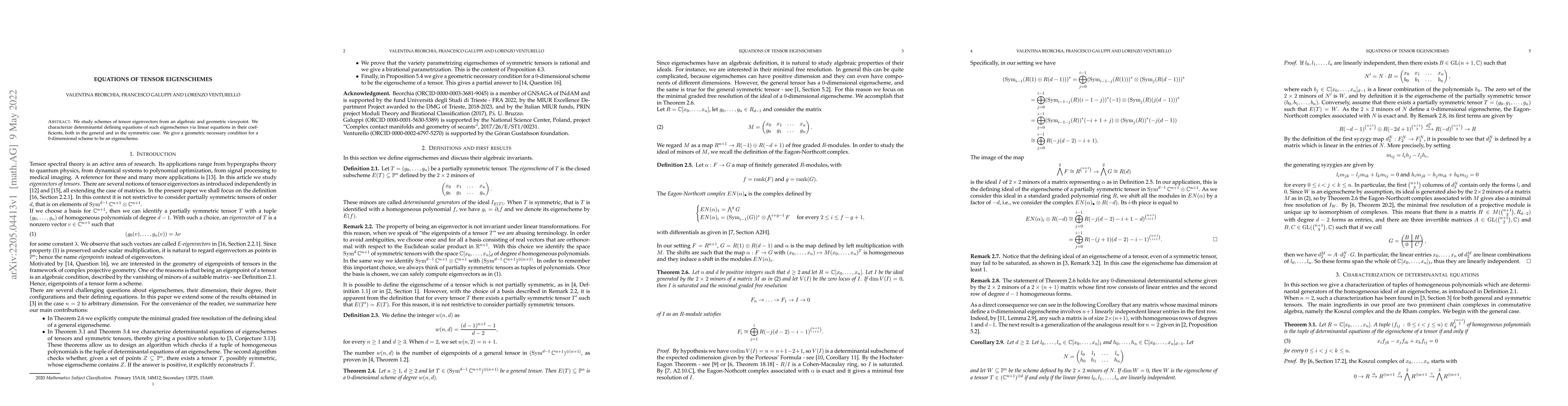 Thumbnail for Equations of tensor eigenschemes