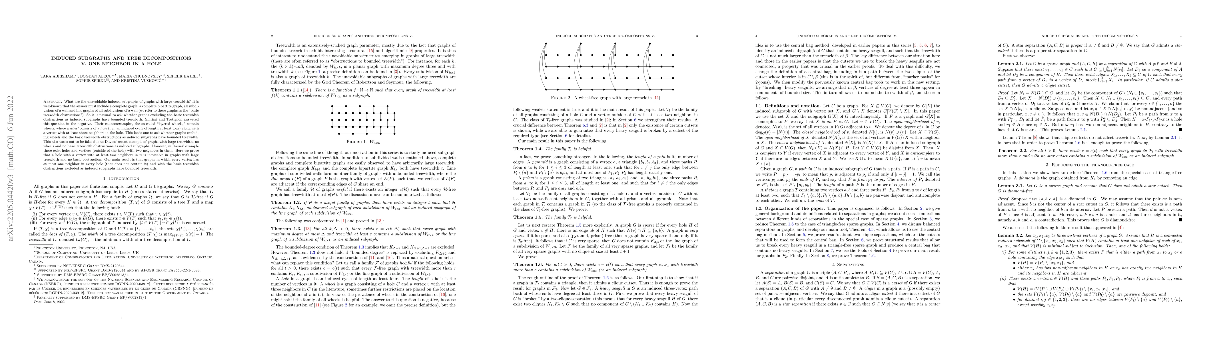 Thumbnail for Induced subgraphs and tree decompositions V. One neighbor in a hole