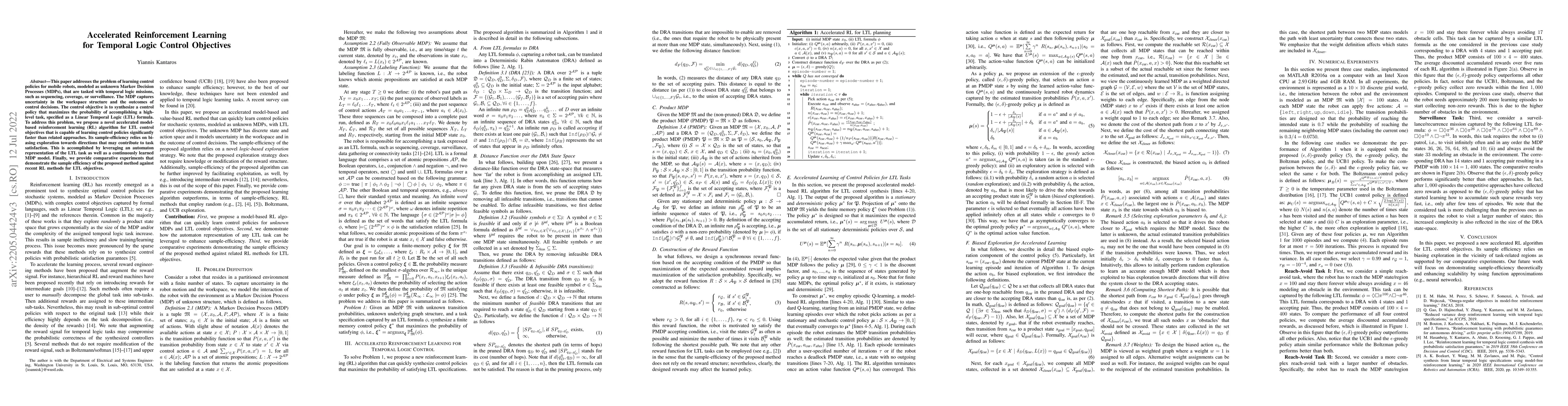 Thumbnail for Accelerated Reinforcement Learning for Temporal Logic Control Objectives