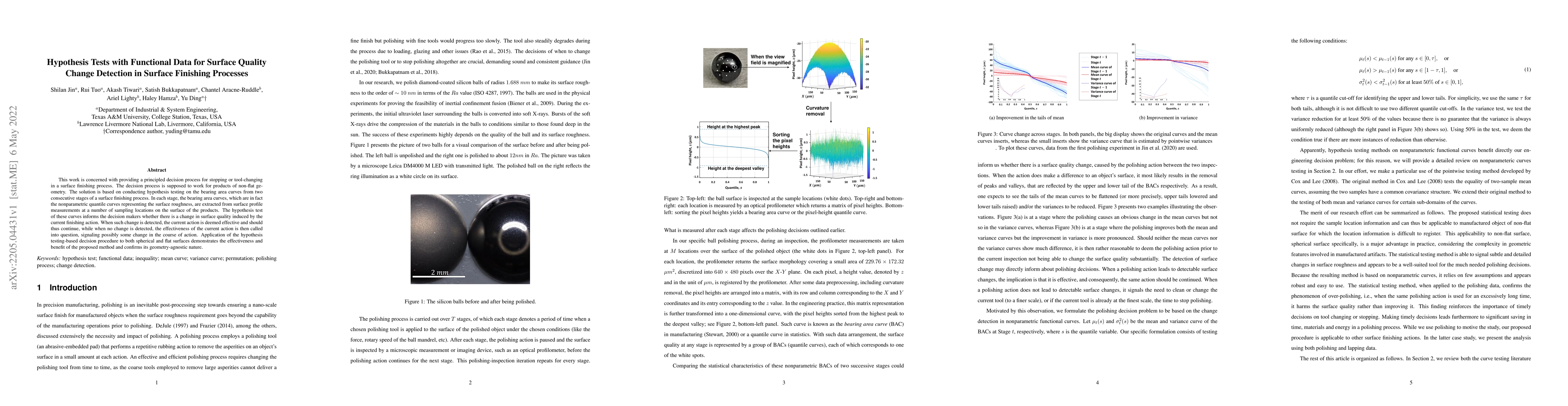 Thumbnail for Hypothesis Tests with Functional Data for Surface Quality Change
  Detection in Surface Finishing Processes
