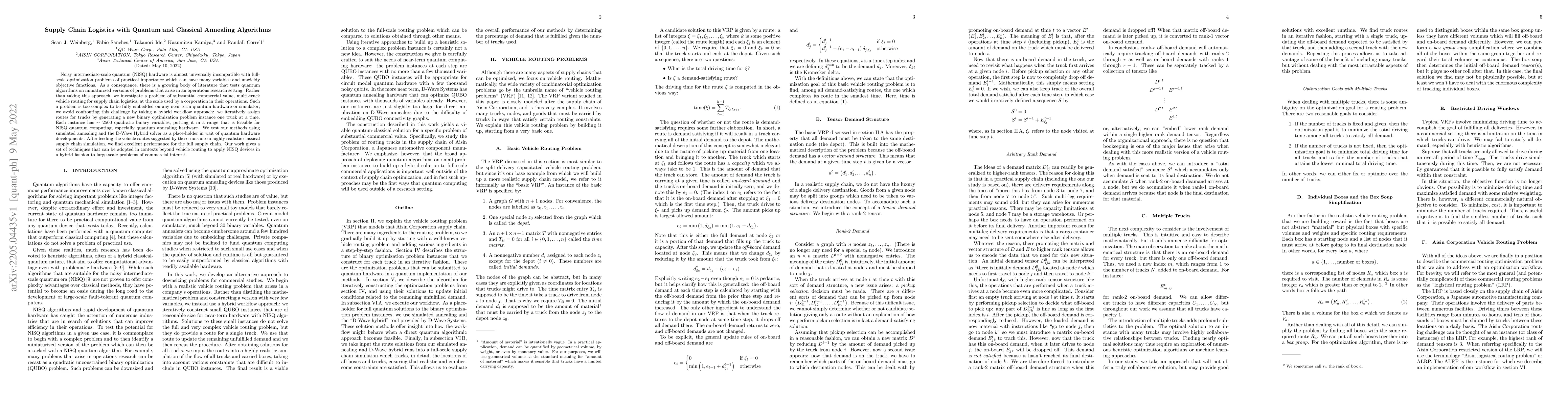 Thumbnail for Supply Chain Logistics with Quantum and Classical Annealing Algorithms